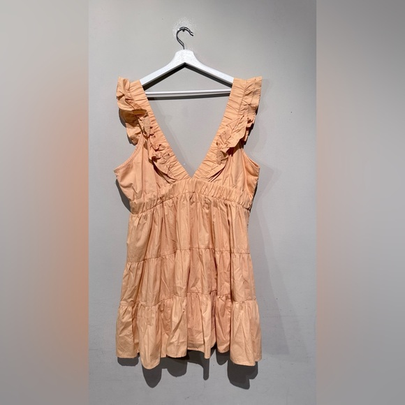 Abercrombie & Fitch Ruffled Plunge V-Neck Tiered Mini Dress Orange XL summer - Picture 2 of 11